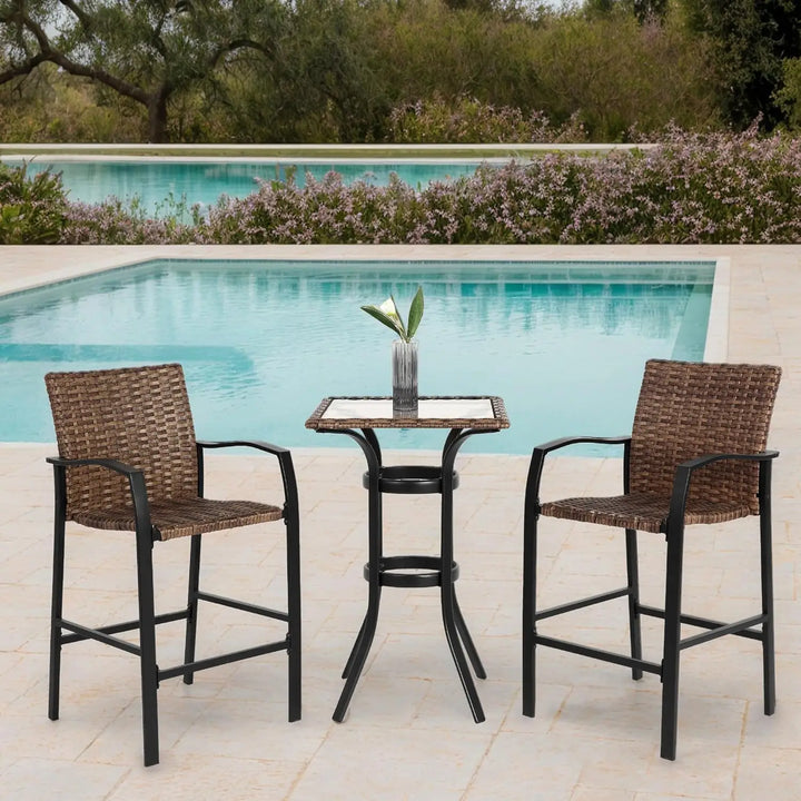 3 Piece Outdoor Bistro Table Set Modern Square Patio Table and Chairs All Weather Steel Balcony Furniture for Yard Garden