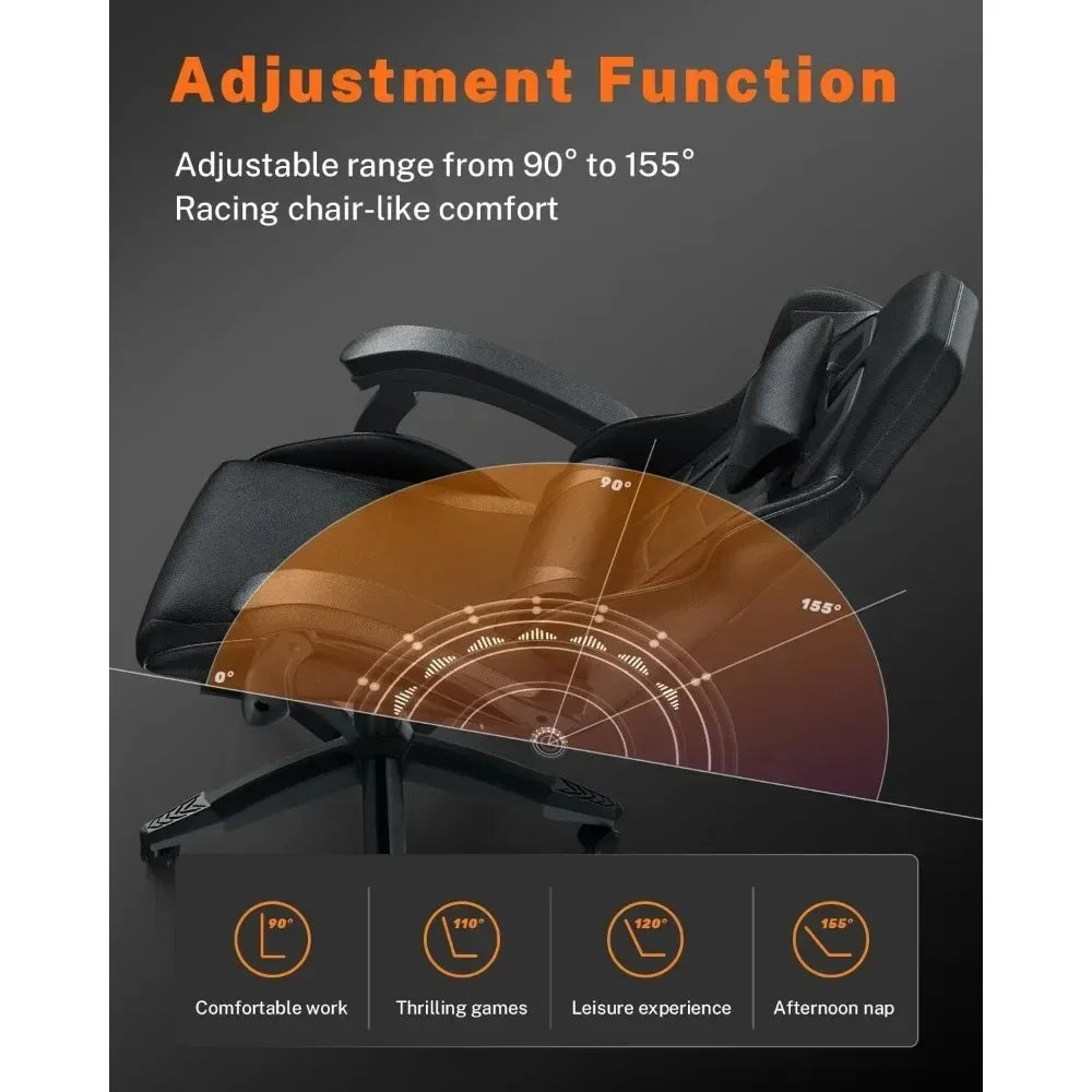 Gaming Chair with Footrest, Ergonomic Computer Game Chairs, Headrest and Lumbar Support, Adjustable Height, Reclining