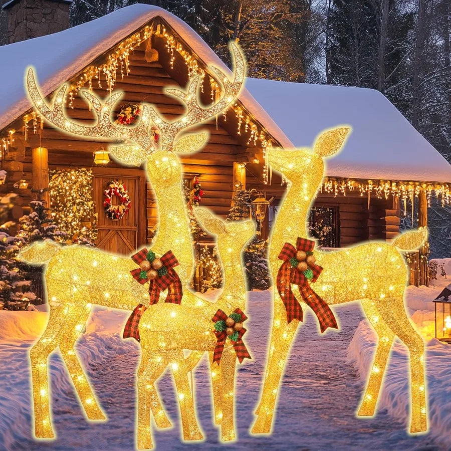 Reindeer Christmas Decoration for Yard 3Piece Light Up Reindeer Family for Christmas Outdoor Decorations Yard Lighted Xmas Deer