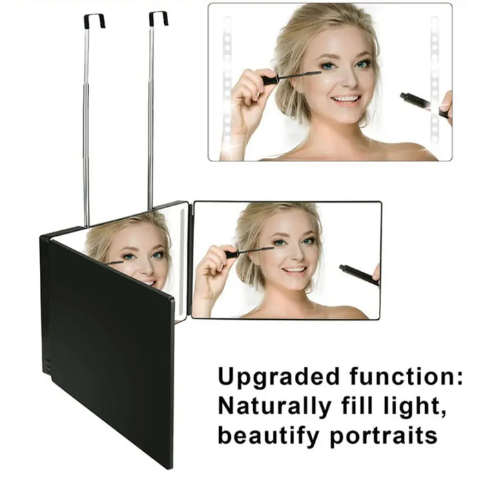 Rectangle trifold vanity mirror led lighted adjustable hair cutting  3 way salon hairstyling mirror for self hair cutting 360