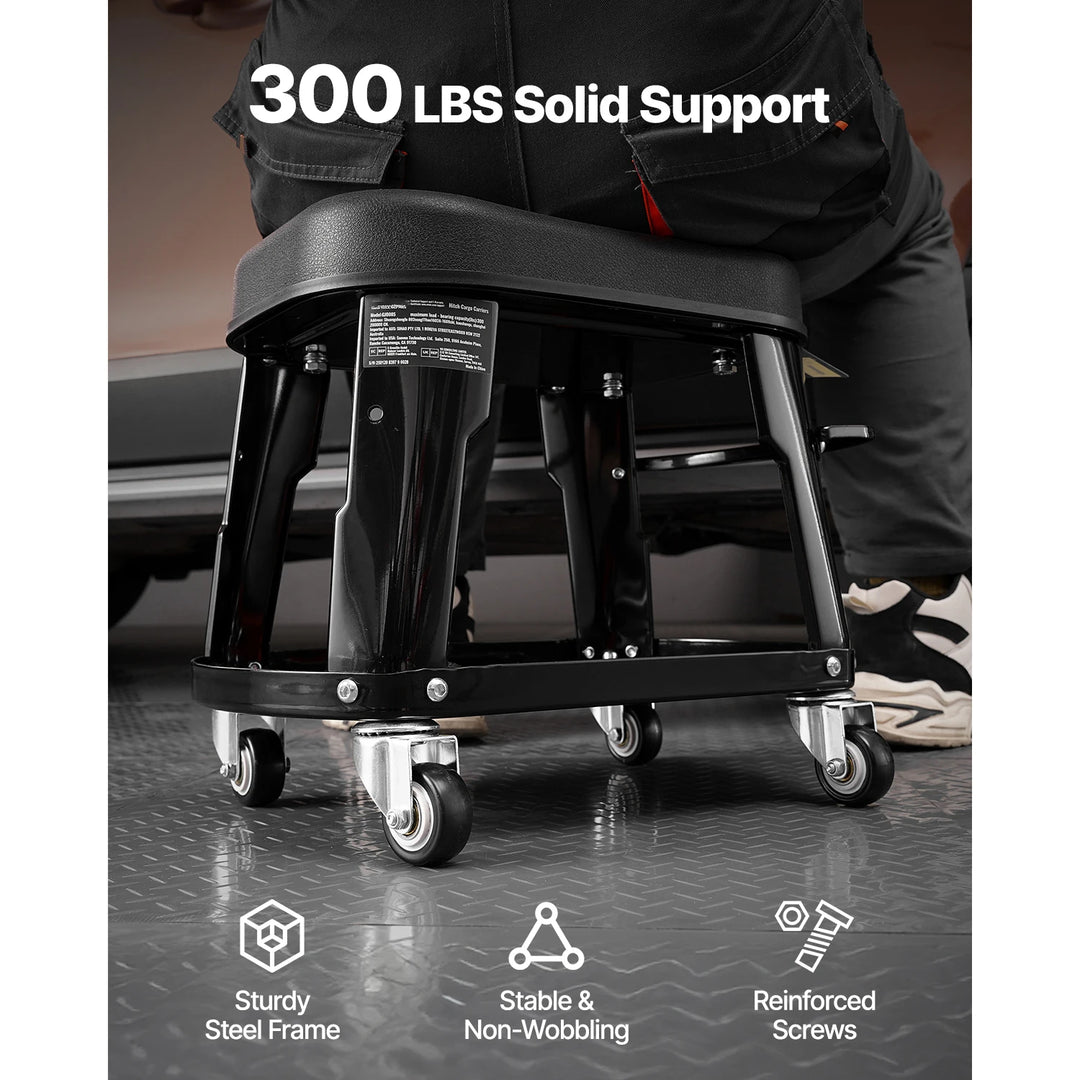 SucceBuy Mechanic Stool 300lbs Garage Seat with Wheels 360° Swivel Rolling Workshop Stool with Tool Tray for Garage, Shop Repair