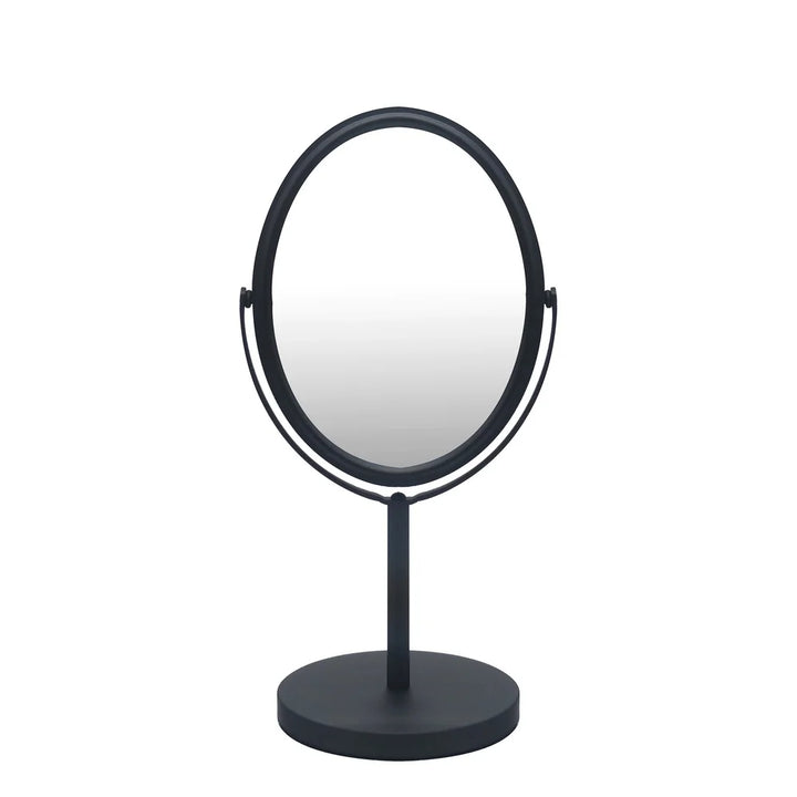 Oval Dual Side 5X Magnifying Freestanding Makeup Shaving Mirror Clear Polished Metal Perfect Makeup Application and Shaving