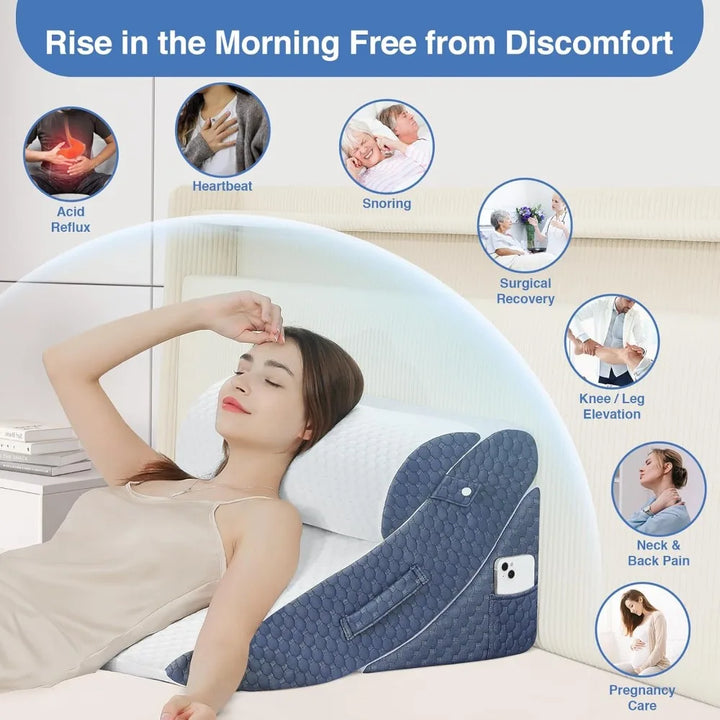 4Pcs Orthopedic Bed Wedge Pillow Set for Post Surgery, Gel-Infused Memory Foam Layer Wedge Pillow for Sleep Apnea