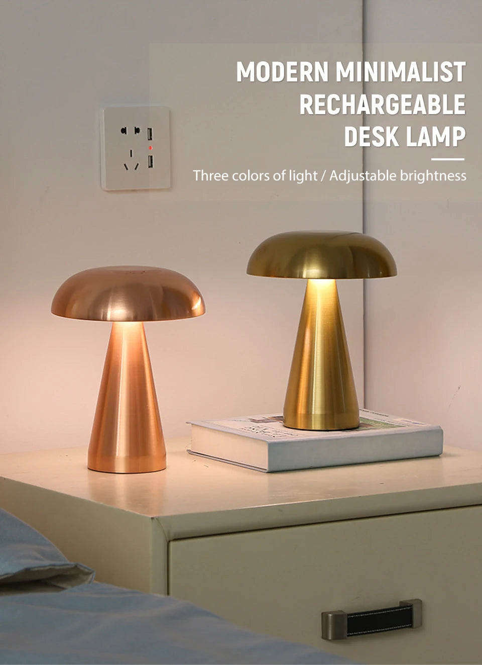 Retro table lamp Mushroom LED Night Light Rechargeable desk lamp Touch Sensor Reading Lights  for bedroom  Restaurant Bar Decor