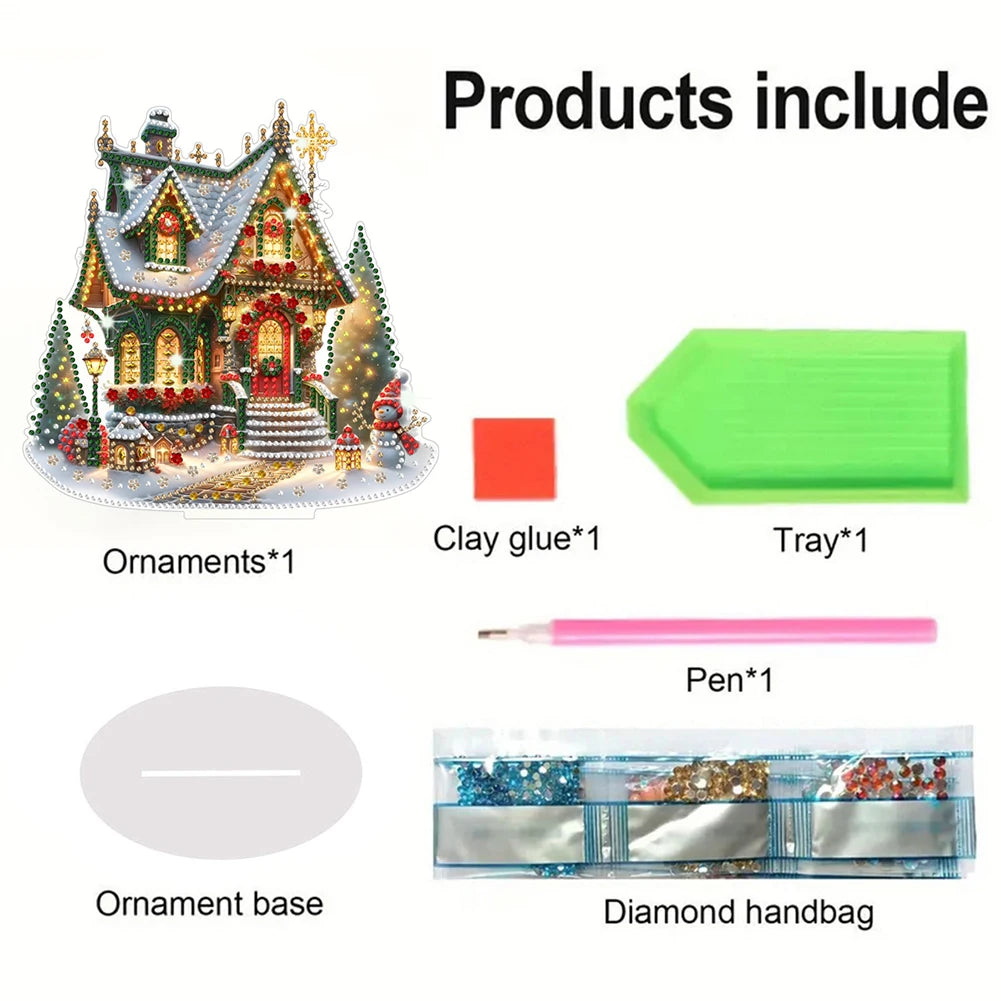 Acrylic Christmas House Table Top Diamond Painting Ornament Kits 5D DIY Diamond Art Tabletop Decorations for Adults Beginner