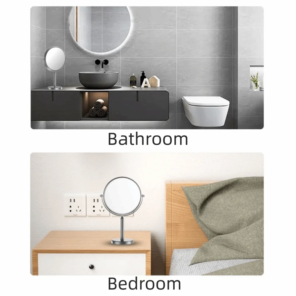 Double Sided Desktop Makeup Mirror 360 Rotating Waterproof Magnifying Cosmetic Mirror Round Free Standing Swivel Vanity Mirror