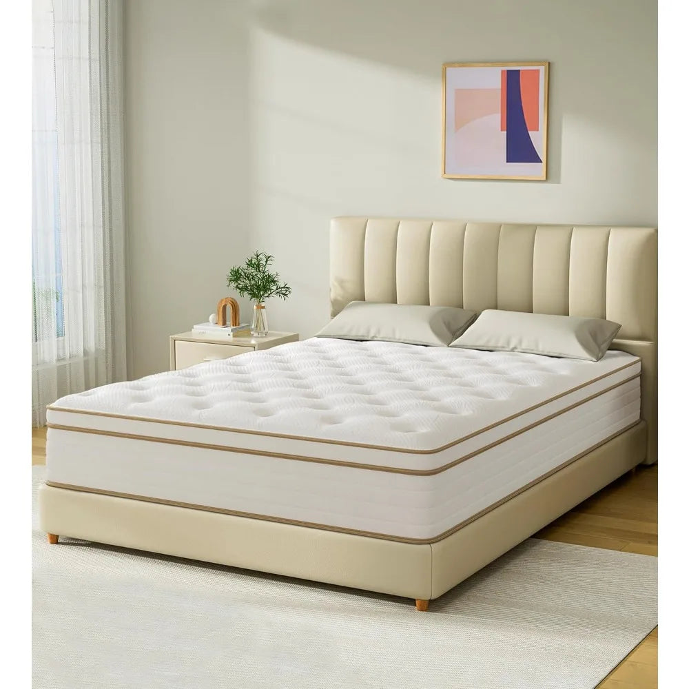 Hybrid 10 Inch Full Size Mattress in a Box, Memory Foam & Individually Pocket Spring for Pain Relief, Medium Firm