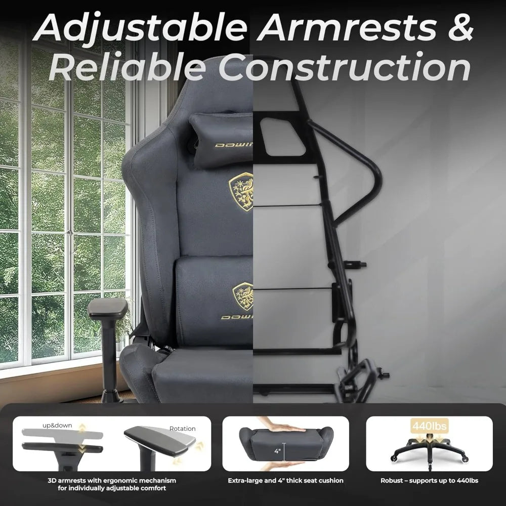 Dowinx Gaming Chair,Breathable Suede Fabric Game Chair with 3D Armrest and PU Wheels,Big and Tall Gaming Chair with Massage
