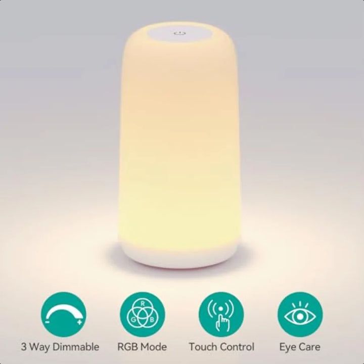 Touch Bedside Table Lamp [Sleek Design and RGB Mode] 3 Way Dimmable Small Lamp for Bedroom LED Lamp with Warm White Lights Mult