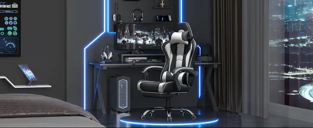Ergonomic Gaming Chair with Swivel Seat&Headrest, Adjustable Video Game Chair with Massage Lumbar Support and Footrest Height
