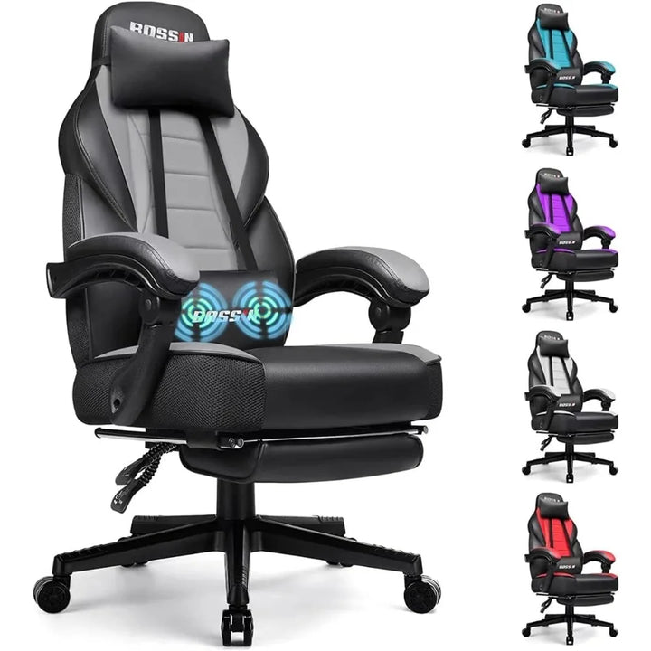 Gaming Chair with Massage, Ergonomic Heavy Duty Design with Footrest and Lumbar Support, Large Size Cushion High Back Office Ch