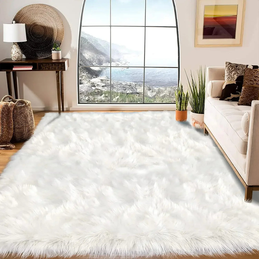 White Faux Fur Rug 8x10, Faux Fur Sheepskin Rug for Living Room, Fluffy Washable Fuzzy Rugs Carpet for Bedroom
