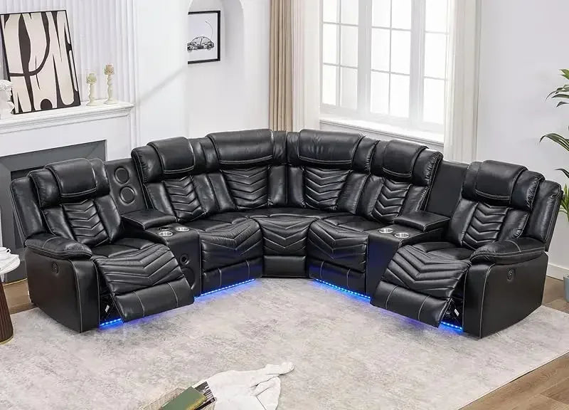 RPD4-Power Recliner Sectional Sofa Couches with Bass Speakers Living Room.Leather Reclining Corner Sectionals Sofa Couch Sets wi