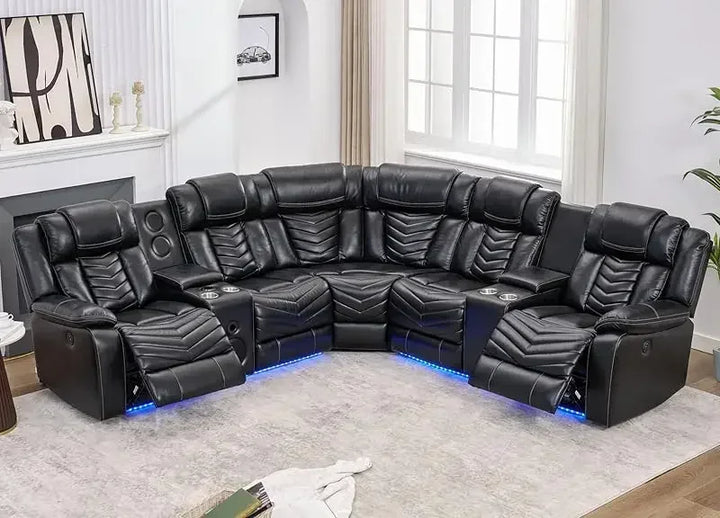 RPD4-Power Recliner Sectional Sofa Couches with Bass Speakers Living Room.Leather Reclining Corner Sectionals Sofa Couch Sets wi