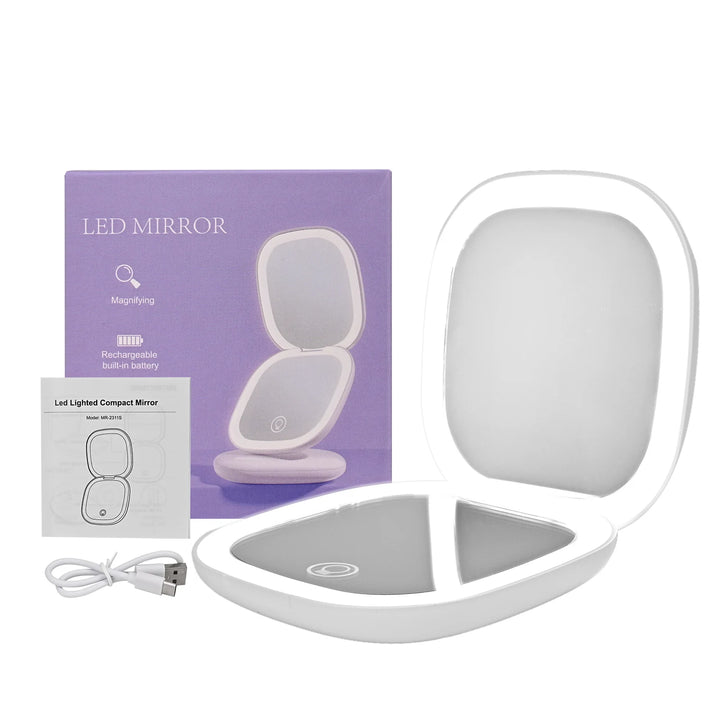 Mini Makeup Mirror Led Compact Pocket Portable Foldable Cosmetic Charge Makeup Mirror With 10X Light Magnifying Makeup Mirror