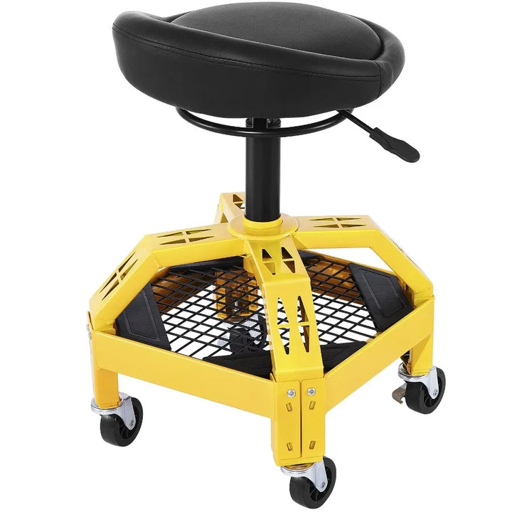 Rolling Garage Stool 300LBS Capacity Adjustable Height from 24 in to 28.7 in Mechanic Seat with 360degree Swivel Wheels and To