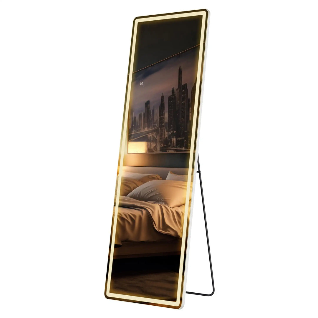 Led Full Body Mirror 64"x 21"Rectangle Wall Mounted Free Standing Leaning for Home, White
