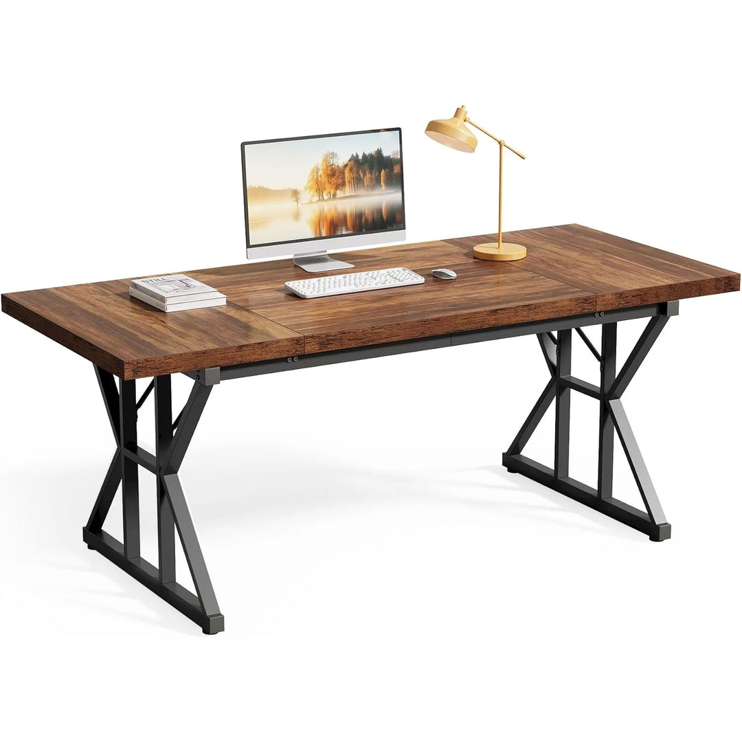 LITTLE TREE 70.8-Inch Office Desk, Executive Office Desk, Modern Work Desk, Large Farmhouse Writing Table Computer Desk for Home