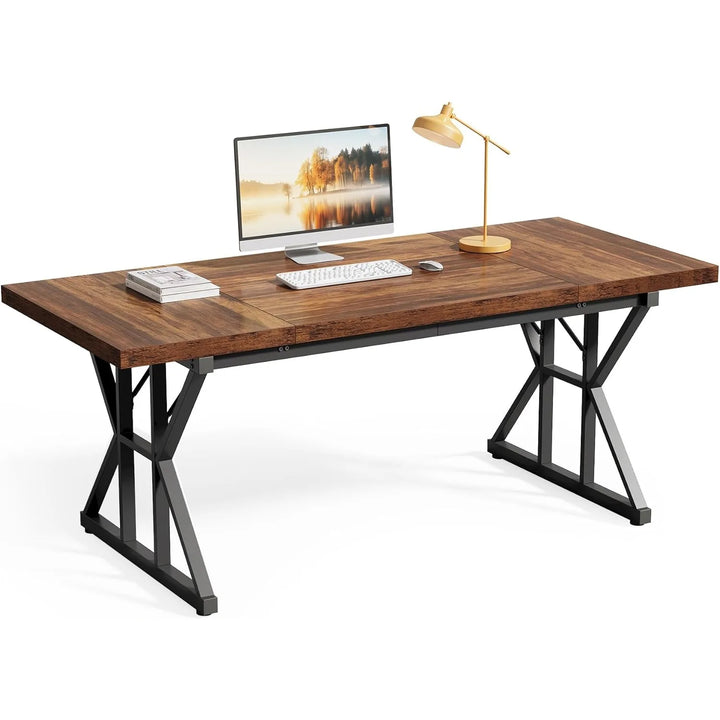 LITTLE TREE 70.8-Inch Office Desk, Executive Office Desk, Modern Work Desk, Large Farmhouse Writing Table Computer Desk for Home