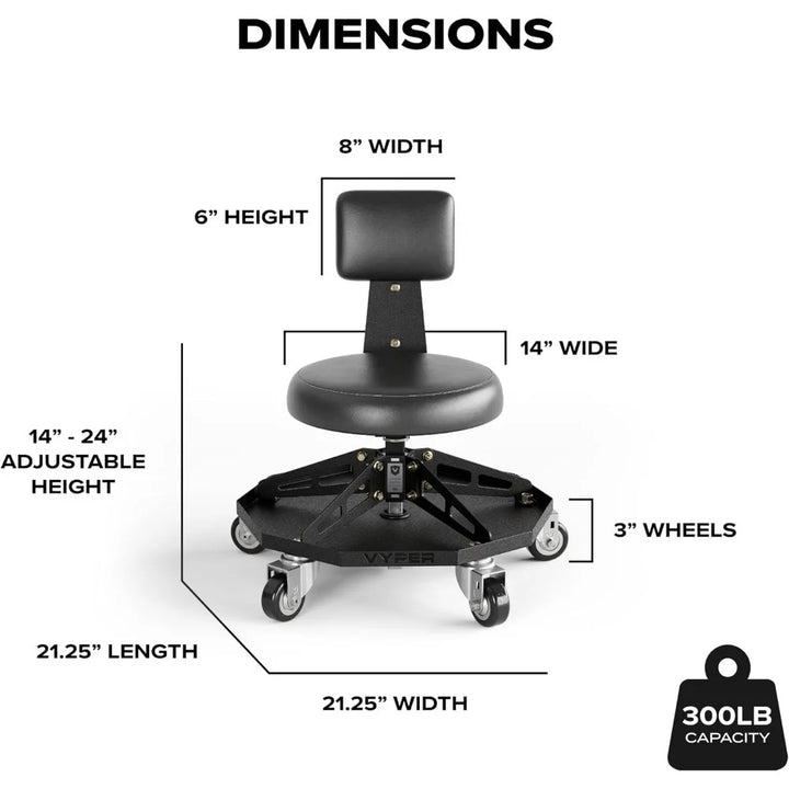 Robust Steel Sport Shop Chair for Mechanics, Automotive, DIY,300 lb Capacity Garage Stool with Backrest & Large Wheels