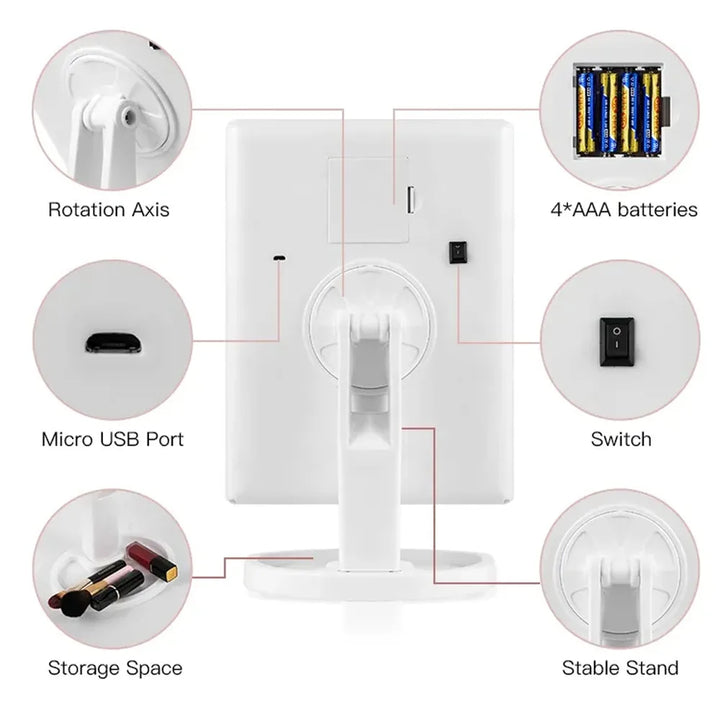 LED Vanity Makeup Mirror with Touch Control, Adjustable Lighting 1X, 2X, 3X Magnification, Trifold Design Ideal Gift for Women