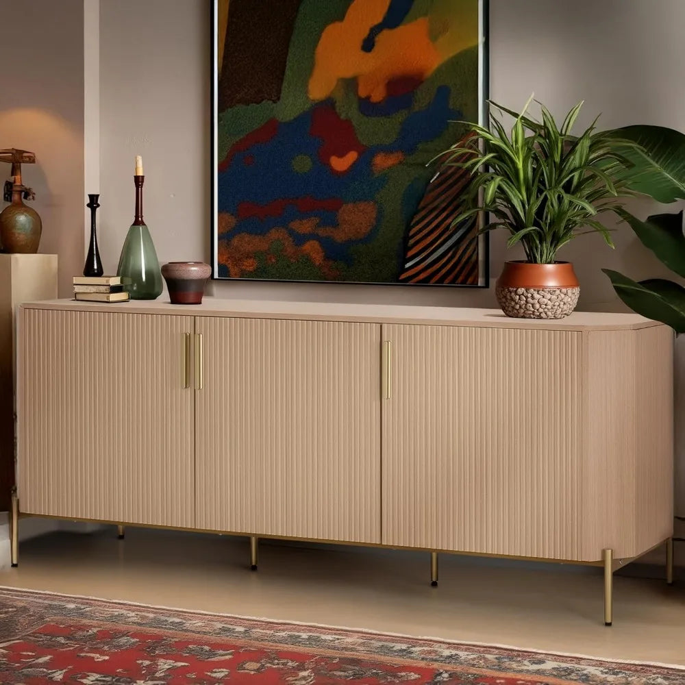 66.3" Sideboard Buffet Cabinet, Kitchen Storage Cabinet with Fluted Decorated Doors, Wooden Accent Console with 3 Doors for Liv