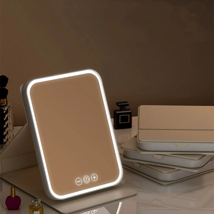 HOTU Makeup Mirror with Lights, Portable Lighted Beauty Mirror, 3 Color Lighting, Dimmable Touch Screen, Rechargeable Tabletop L