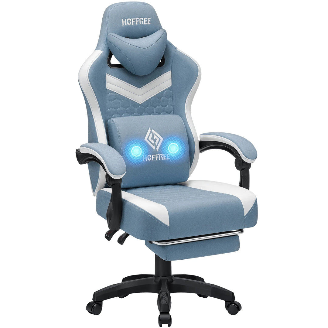 Breathable Gaming Chair With Lumbar Cushion Bluetooth Speaker Dual Function Point Massage Height Adjustable Office Computer Chai