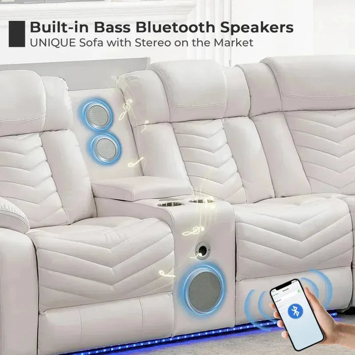 RPD4-Power Recliner Sectional Sofa Couches with Bass Speakers Living Room.Leather Reclining Corner Sectionals Sofa Couch Sets wi
