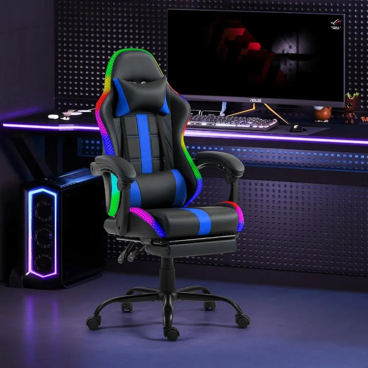 Massage Gaming Chair Video Game Chair with LED Lights Ergonomic Computer Chair with Footrest and Lumbar Support High Back Offic