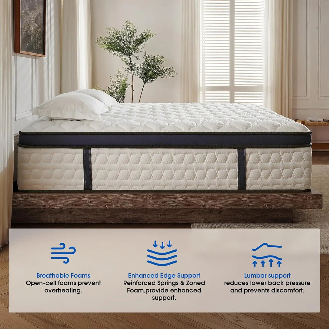 Queen Size Mattress 14 Inch Hybrid Mattress in a Box with Gel Memory Foam Individual Pocket Spring for Edge Support Pressure Rel