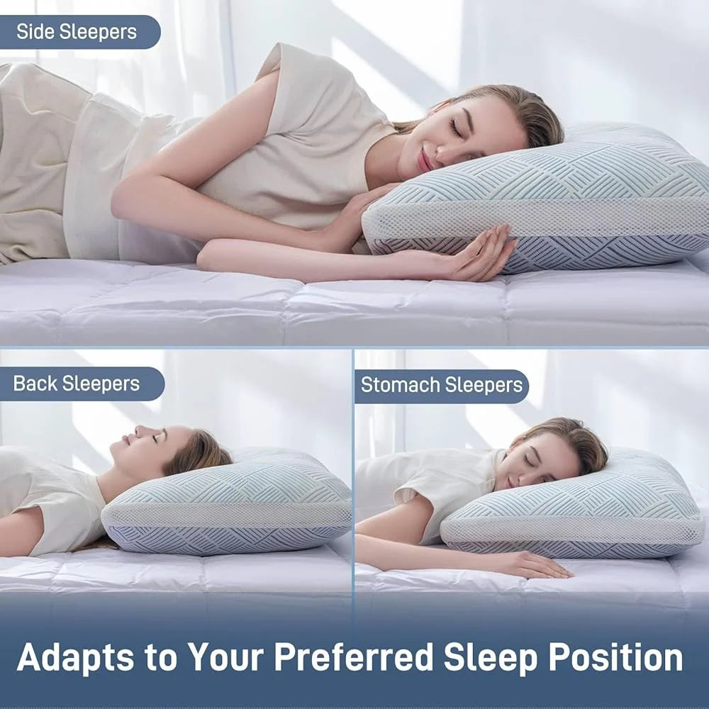 Adjustable Shredded Memory Foam Cooling Pillows King Set Hypoallergenic Hotel Quality Soft Bamboo Viscose Support Side Back