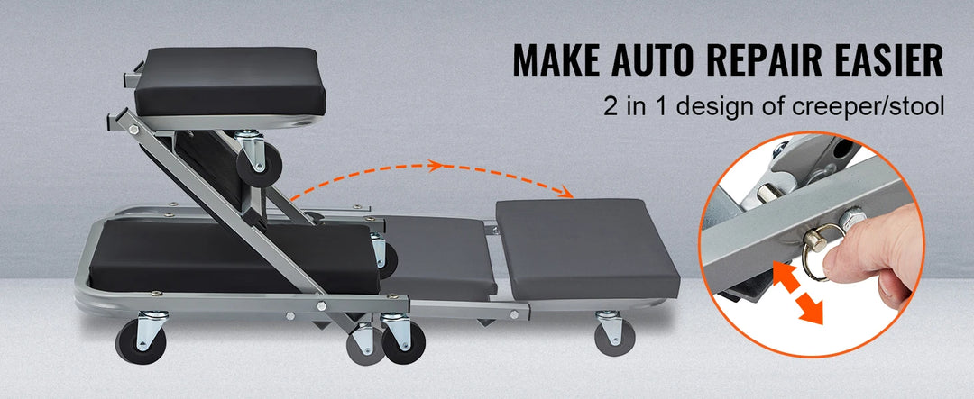 SucceBuy Z-Creeper Seat 2 in 1 Rolling Folding Car Creeper/Stool Low Profile  with 6 pcs Wheels for Garage Shop Auto Repair