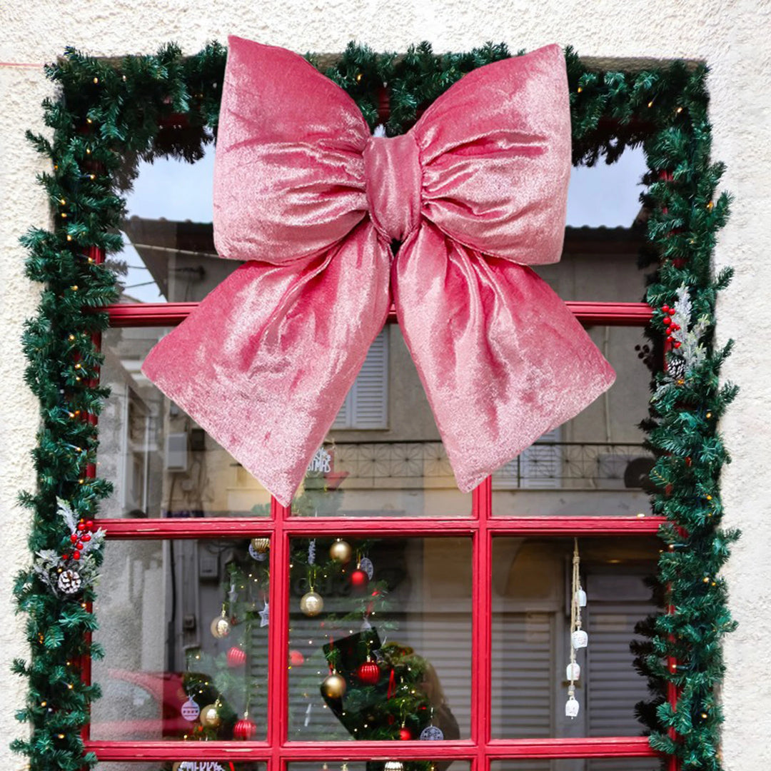 Festive Red Velvet Ribbon Bow with Sparkling Gold Trim - Elegant Holiday Tree Decoration or Gift Topper