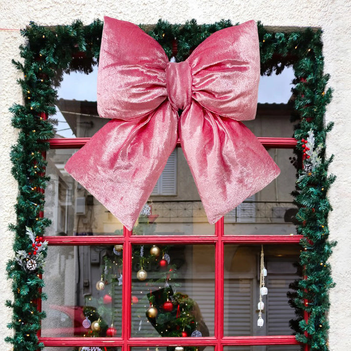 Festive Red Velvet Ribbon Bow with Sparkling Gold Trim - Elegant Holiday Tree Decoration or Gift Topper