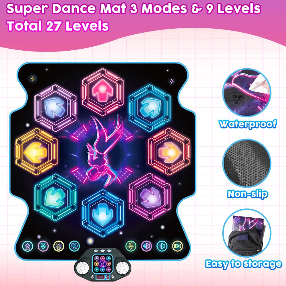 VATOS Musical Dance Mat Toy for Kids 27 Levels 8 LED Keys Bluetooth 5 Game Modes Ages 3+ Boys Girls Outdoor Party Christmas Gift