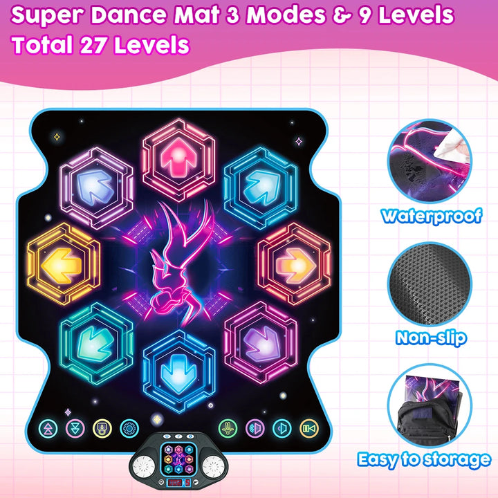 VATOS Musical Dance Mat Toy for Kids 27 Levels 8 LED Keys Bluetooth 5 Game Modes Ages 3+ Boys Girls Outdoor Party Christmas Gift