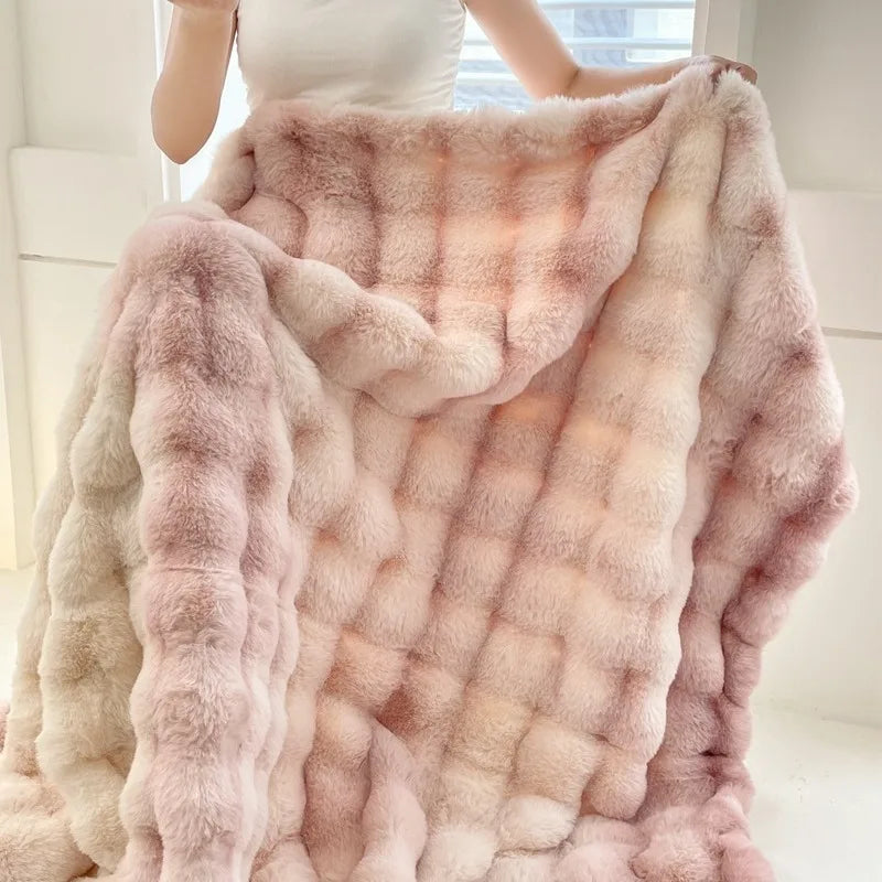 Luxury Thickened Rabbit Fur Plush Blanket High End Ultra Soft Cozy Office Nap Blanket Autumn Winter Sofa Cover for Living Room
