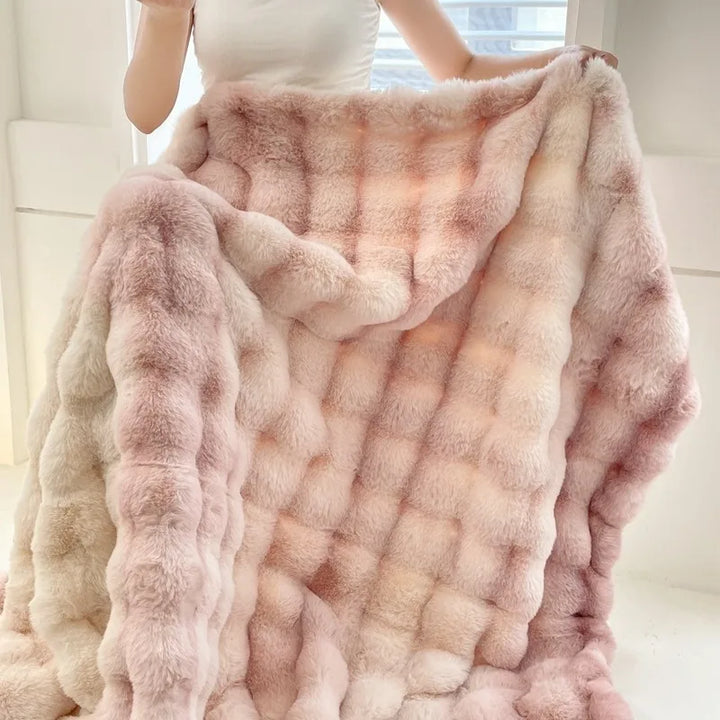 Luxury Thickened Rabbit Fur Plush Blanket High End Ultra Soft Cozy Office Nap Blanket Autumn Winter Sofa Cover for Living Room