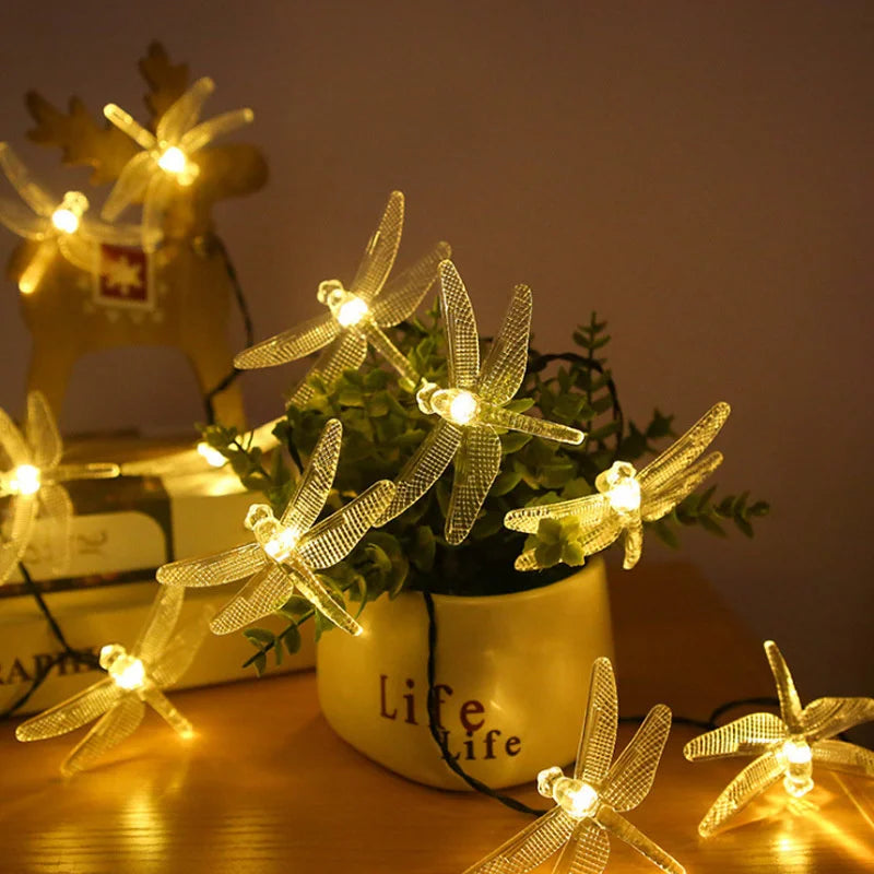 Solar Dragonfly Fairy String Lights â€“ 20 LED Waterproof Outdoor/Indoor Decorative Accent | Garden, Fence, Patio, Party | Trufairs
