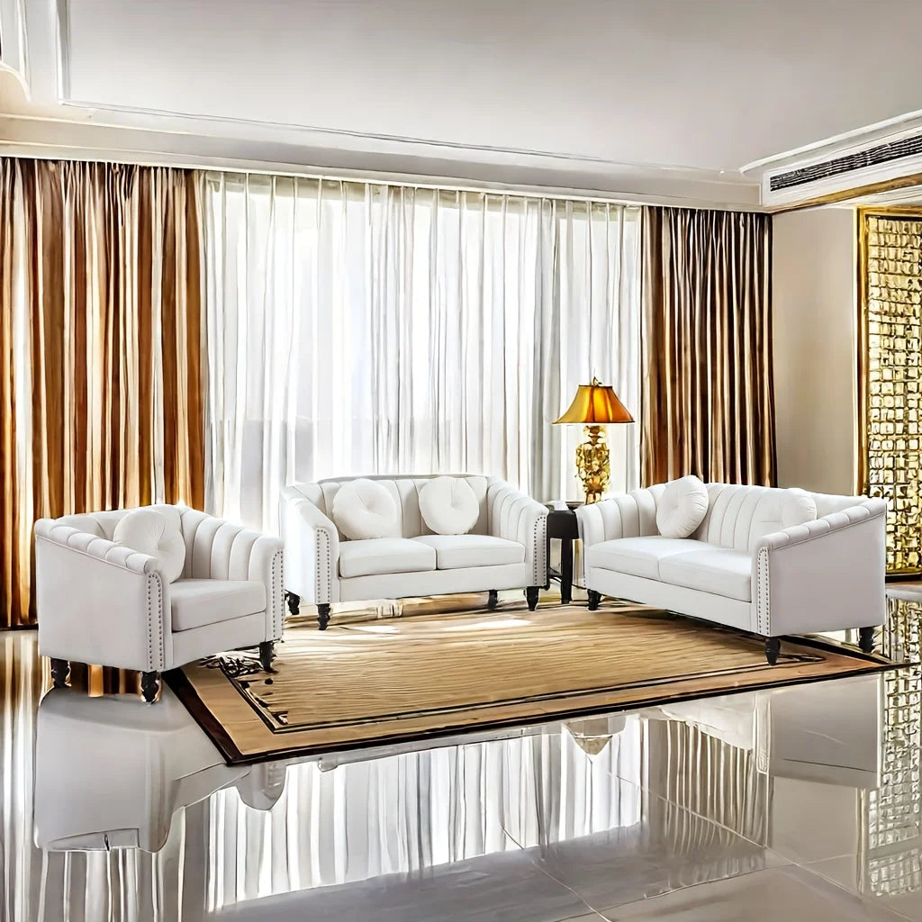 3pcs Chesterfield Sofa Couches Set with 5 Pillows Modern Sofas for Living Room, Bedroom, Office Comfortable Couch Leisure Sofa