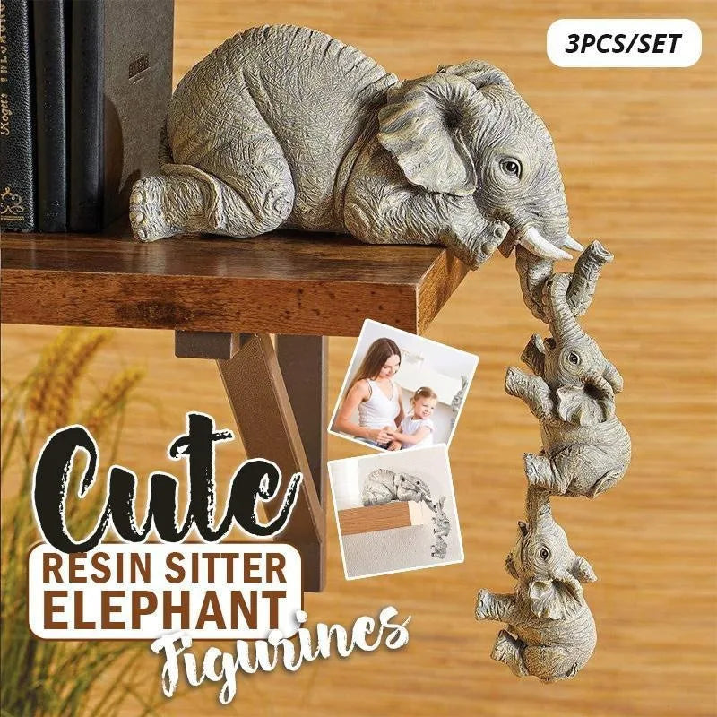 3Pcs/set Cute Elephant Figurines Elephant Holding Baby Elephant Resin Crafts Desktop Decoration Ornaments Crafts Figurines
