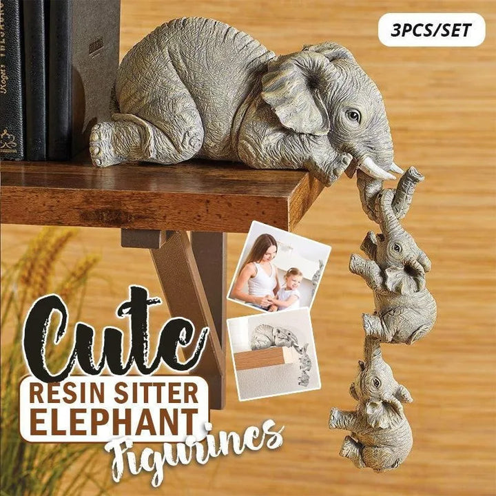 3Pcs/set Cute Elephant Figurines Elephant Holding Baby Elephant Resin Crafts Desktop Decoration Ornaments Crafts Figurines