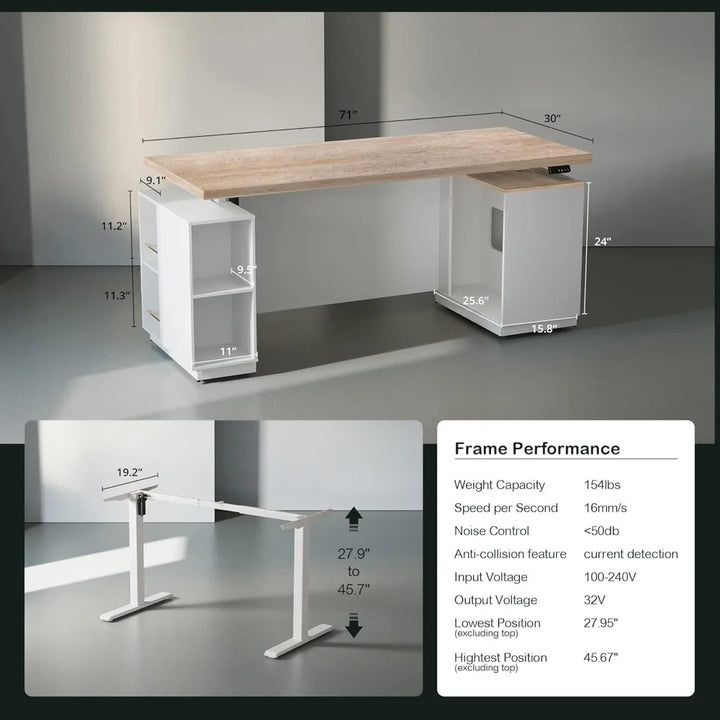 Large Electric Height-Adjustable Standing Desk with Privacy Panel and Charging Station
