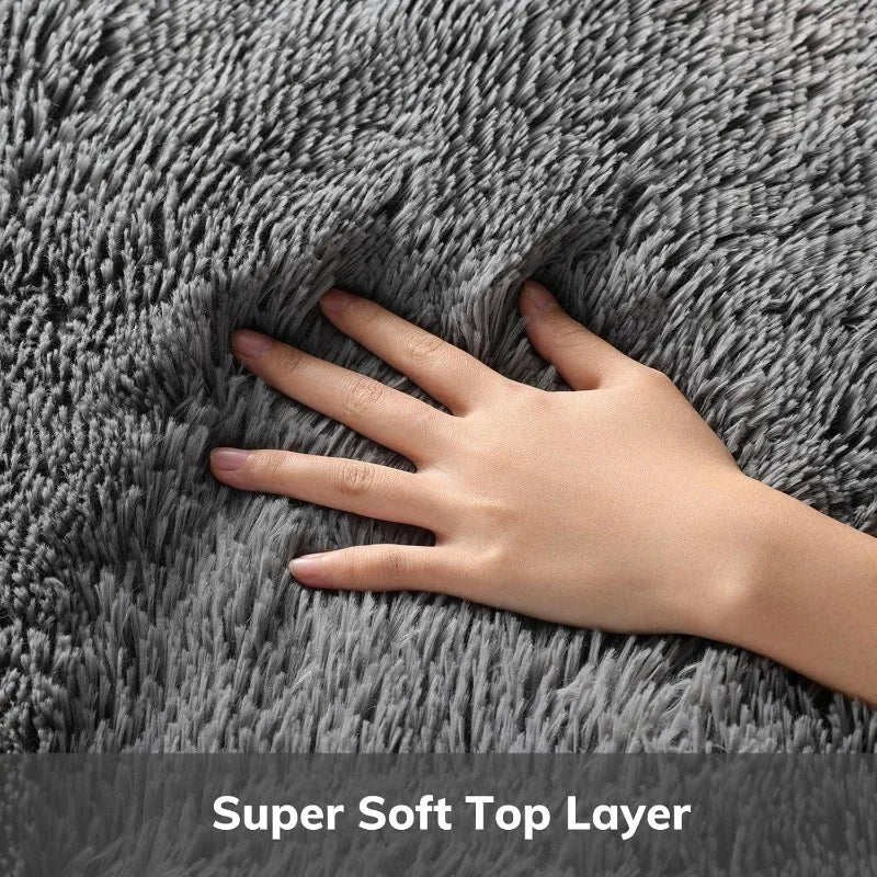 Area Rugs 9x12 Living Room, Large Grey Bedroom Carpet, Big Shag Indoor Thick Soft Nursery Rug, Gray Fluffy Carpets