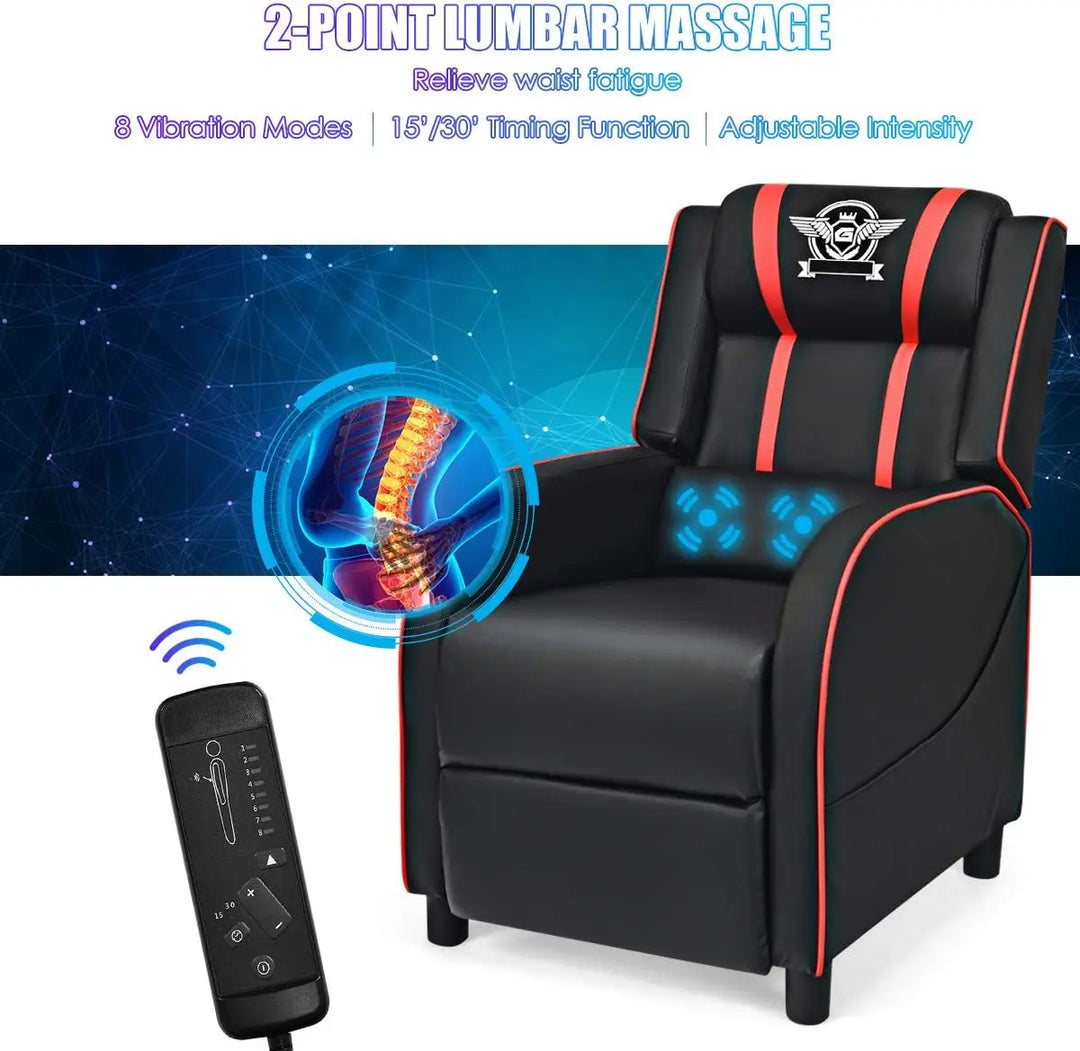 1. Giantex Gaming Recliner Chair with Massage, Adjustable Footrest & Remote Control, Red