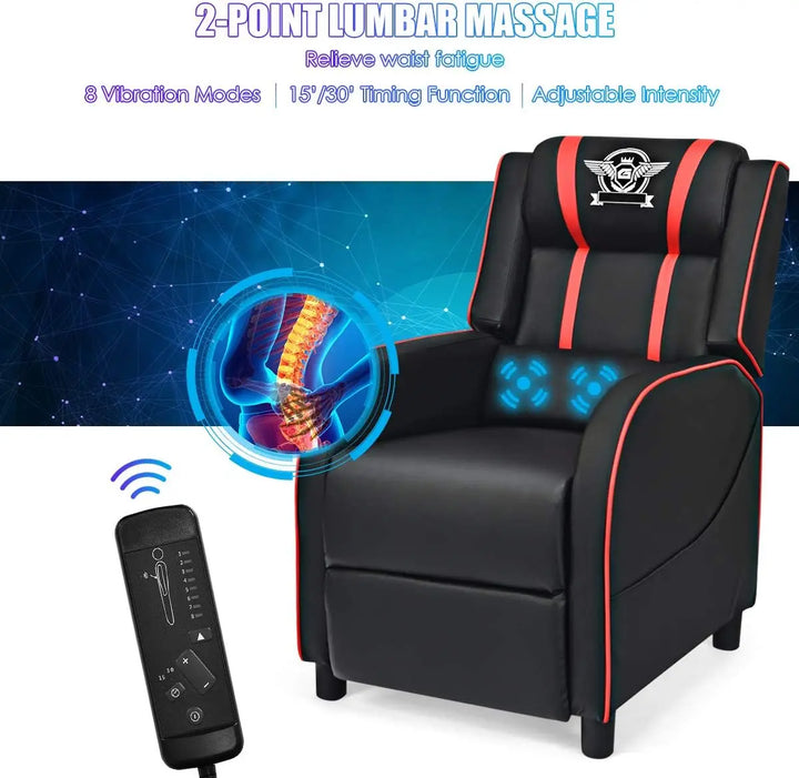 1. Giantex Gaming Recliner Chair with Massage, Adjustable Footrest & Remote Control, Red
