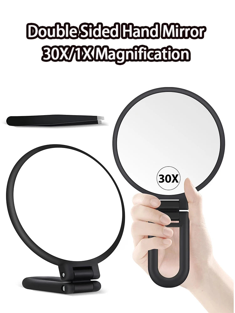 Beauty Planet 30X Magnifying Mirror, Hand Mirror with Handle, Double Sided Hand Mirror with 30X/1X Magnification, Essential Trav