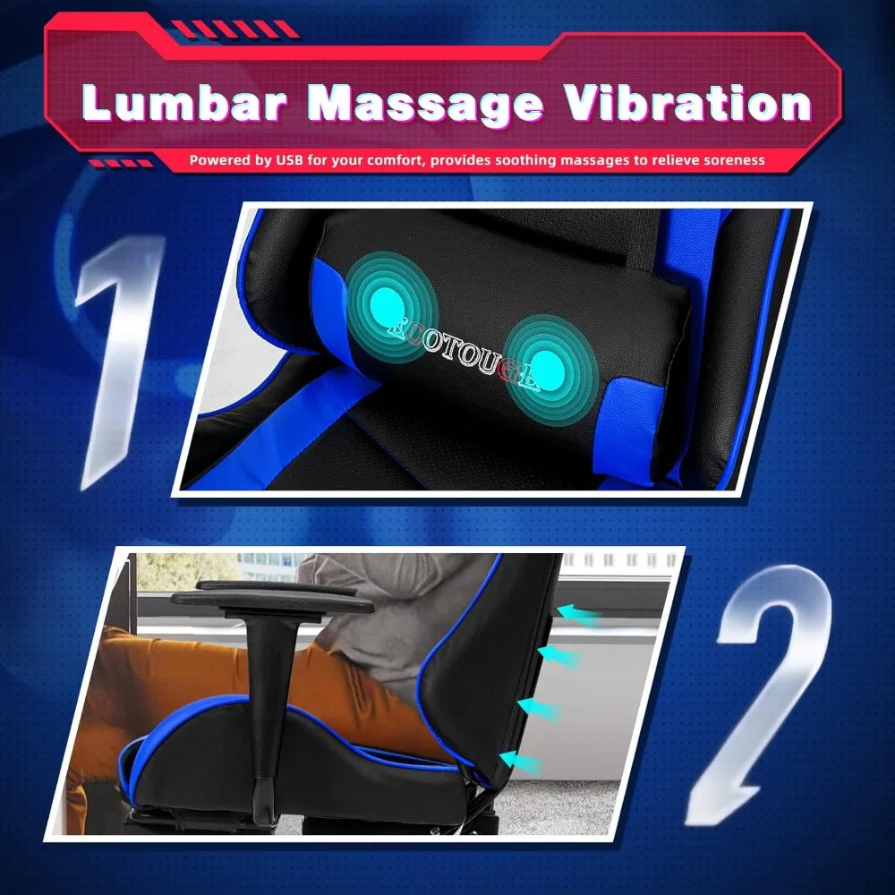 Ergonomic Massage Gaming Chair with Footrest & Reclining Function