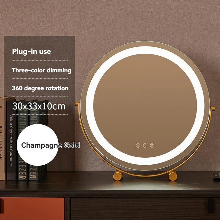 Dressing table mirror, makeup mirror, desktop bedroom, household circular makeup mirror, LED makeup table, makeup mirror